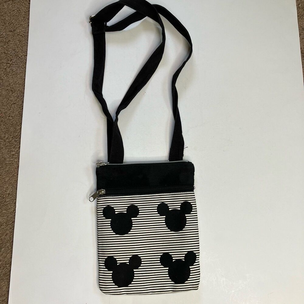 Disney Parks Mickey Mouse Black White Striped Crossbody Bag Purse